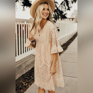 NWT Roolee Blush Eyelet Lace Midi Dress